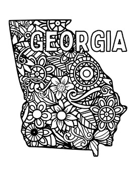 Georgia coloring pages state name shape floral mandala by fresh hobby