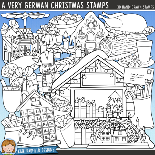 A very german christmas clip art and line art bundle