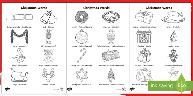 Christmas words louring pages englishgerman