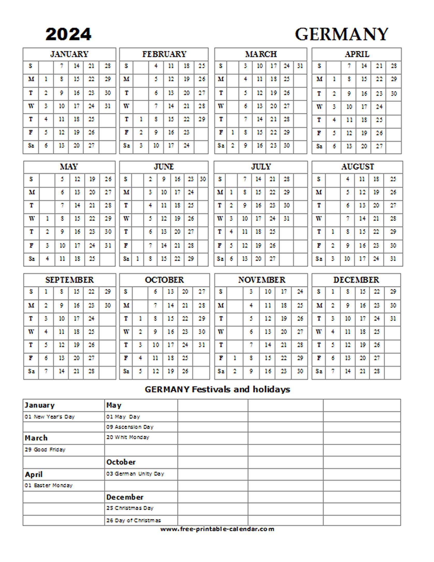 Germany holiday calendar