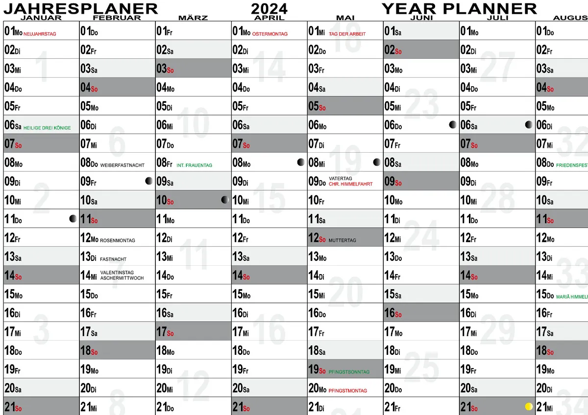 Wall planner din a rolled wall calendar kw moon holidays