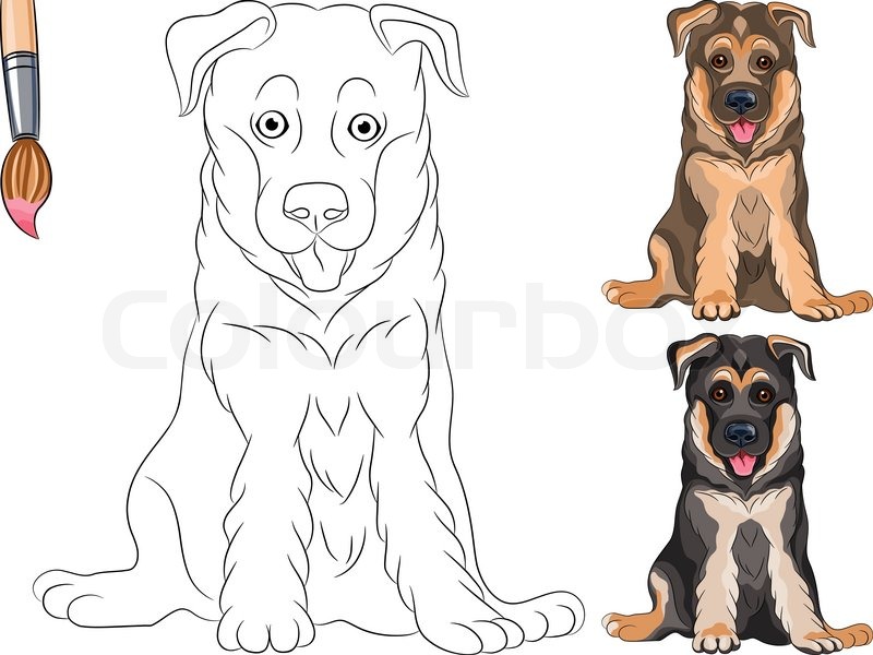 Vector coloring book of smiling puppy dog german shepherd stock vector