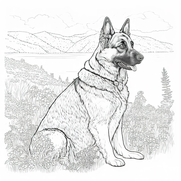 Premium photo german shepherd vector digital art illustrations coloring pages