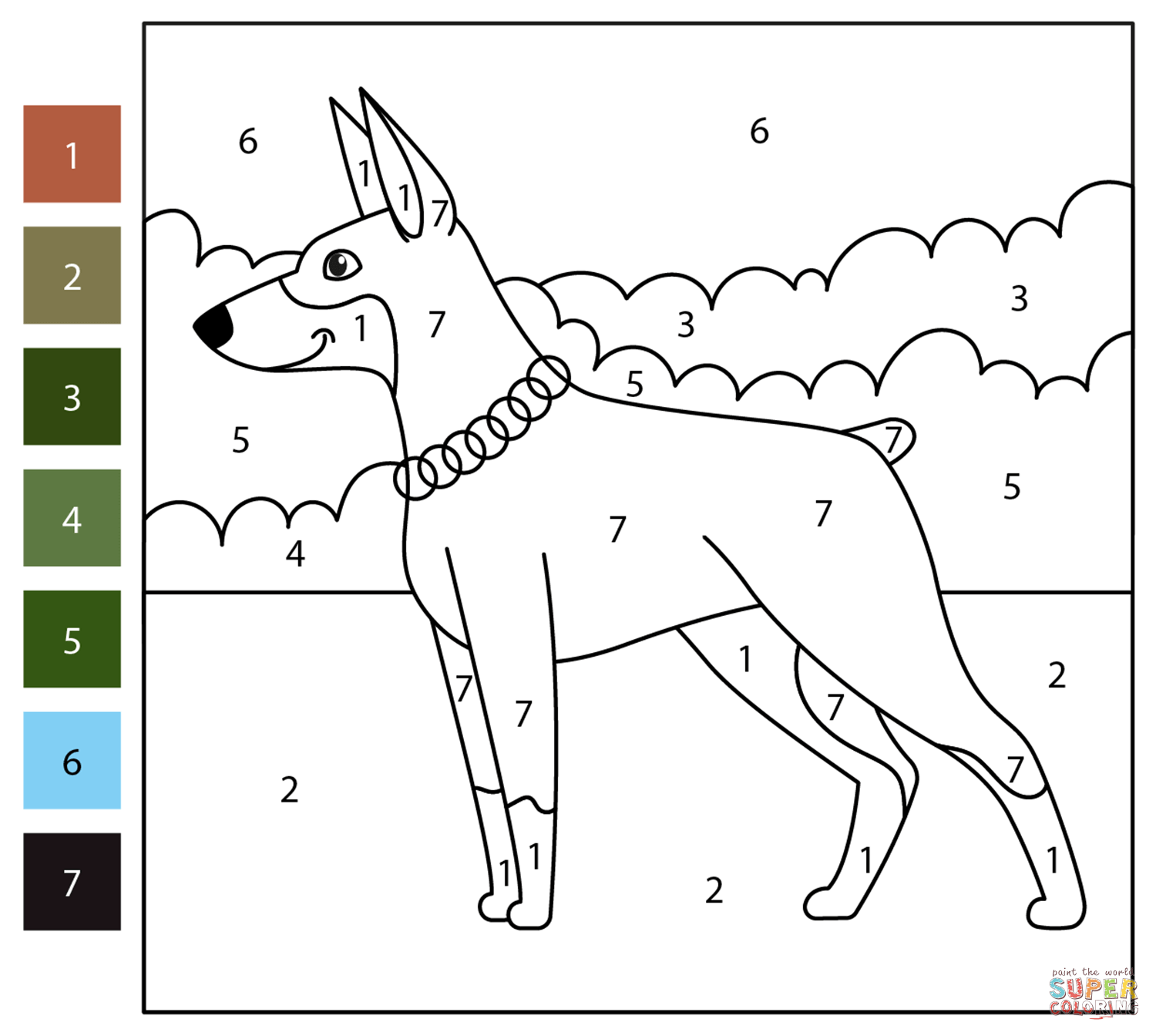 Dobermann color by number free printable coloring pages