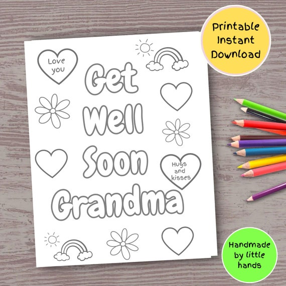 Get well soon grandma coloring page for kids colouring sheet feel better grandma card gift for grandma from grandkids get well soon card download now