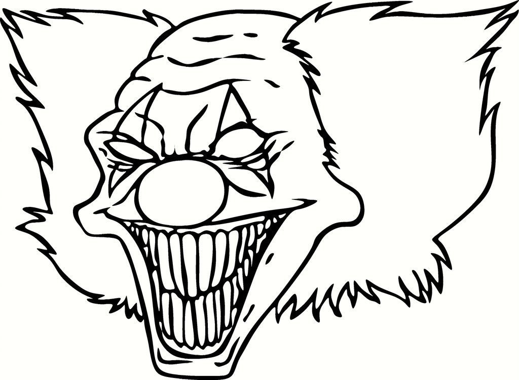 Scary clown picture to color page for kids and for adults