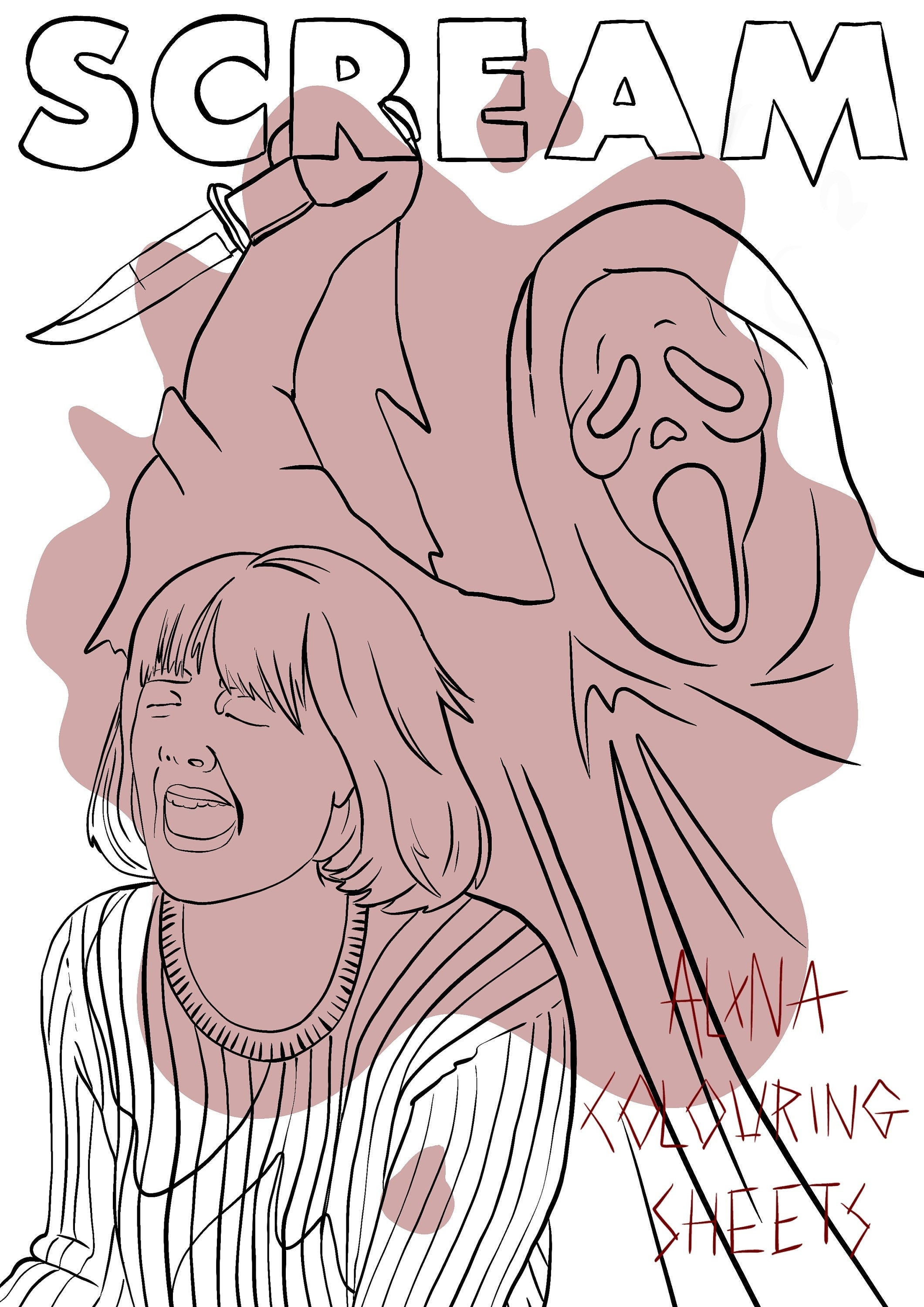 Scream ghostface colouring sheet downloadable pdf