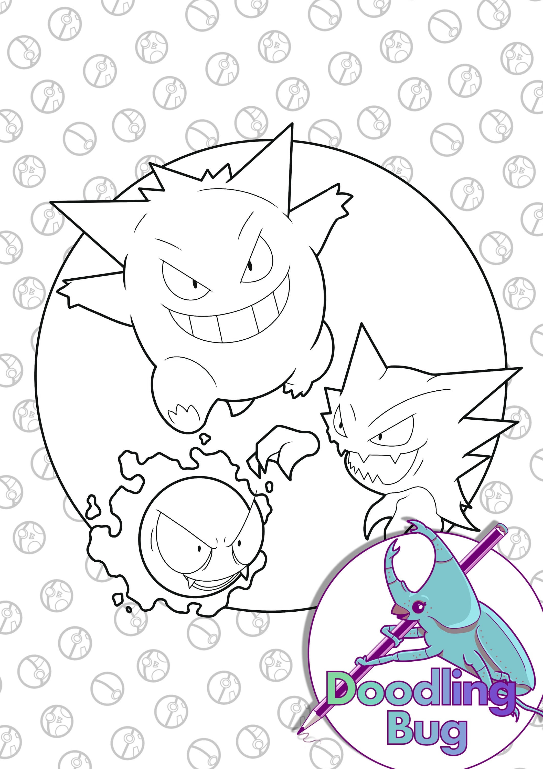 Pokemon ghost gang colouring page