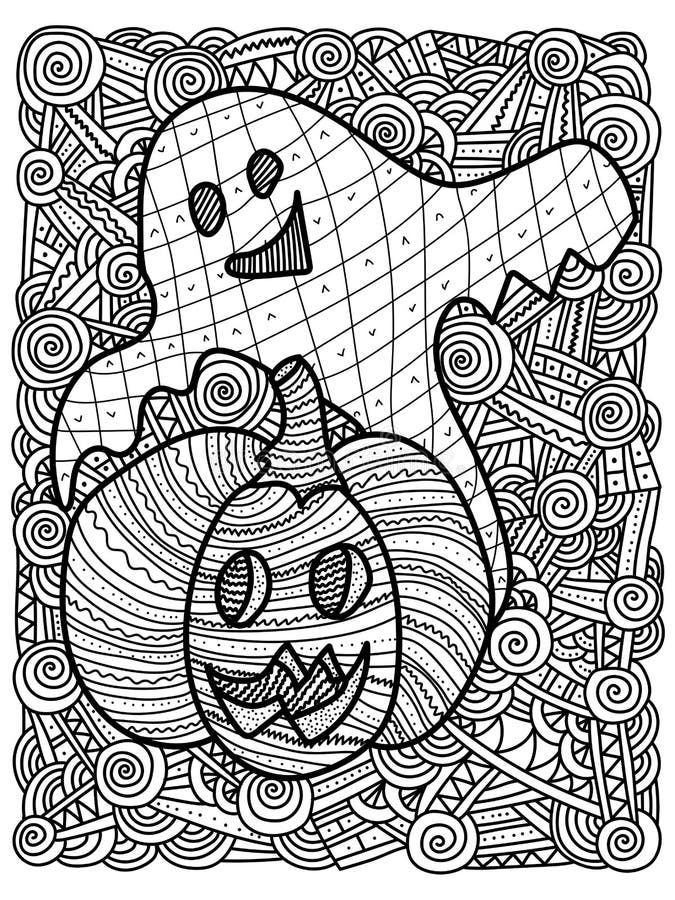 Halloween coloring page with ghost pumpkin and abstract patterns stock vector