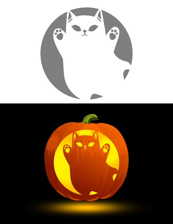 Printable ghost cat pumpkin stencil