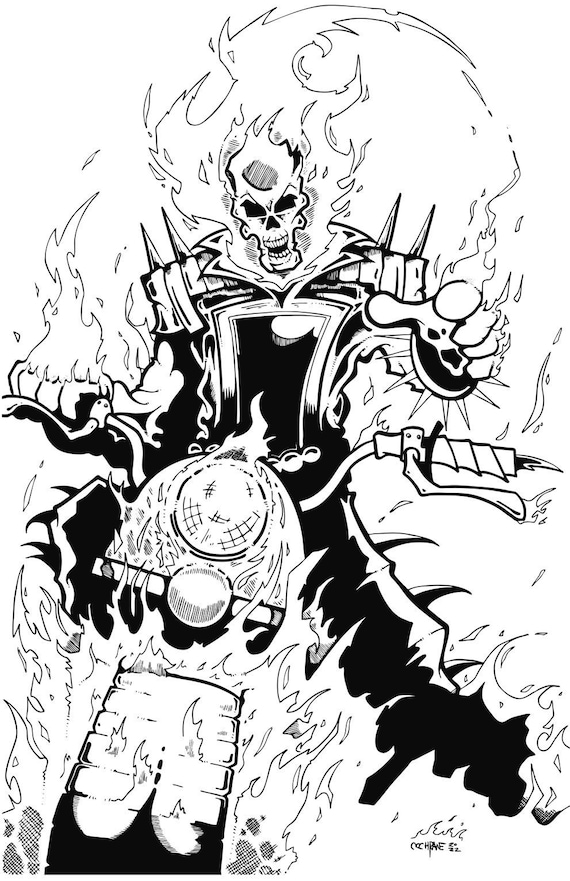 Ghost rider blackwhite art print up to x digital formats download marvel color page svg