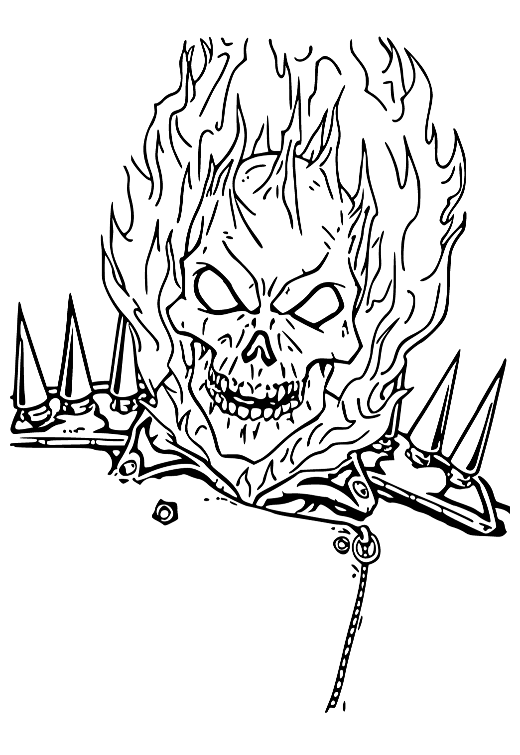 Free printable ghost rider spikes coloring page for adults and kids