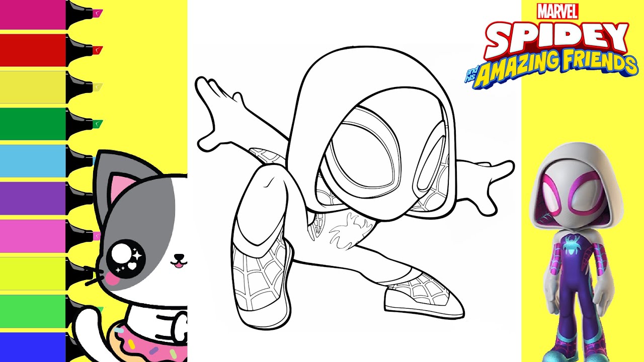 Coloring spidey and his aazing friends ghost spider coloring book pages sprinkled donuts jr