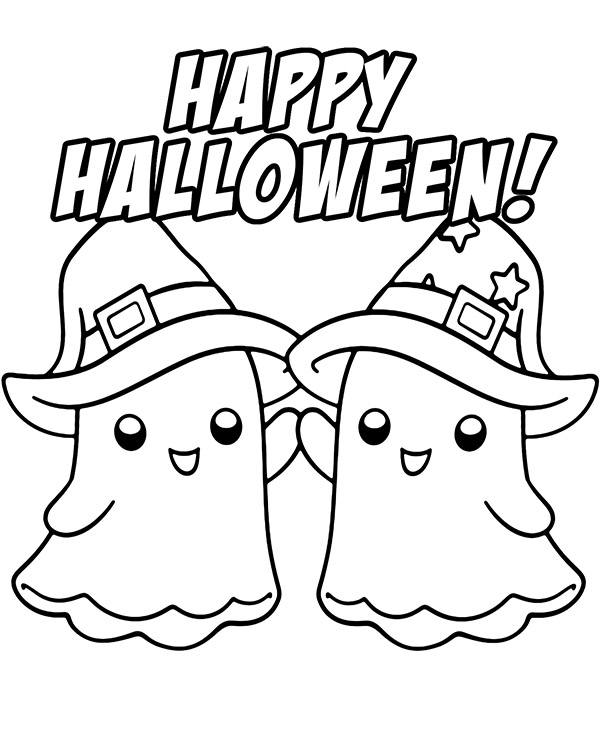 Ghosts coloring page happy halloween