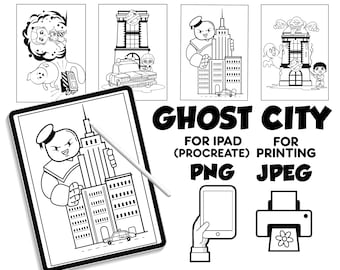 Ghostbusters city coloring pages digital download coloring pages for procreate coloring book for kids for ipad ghostbusters printable
