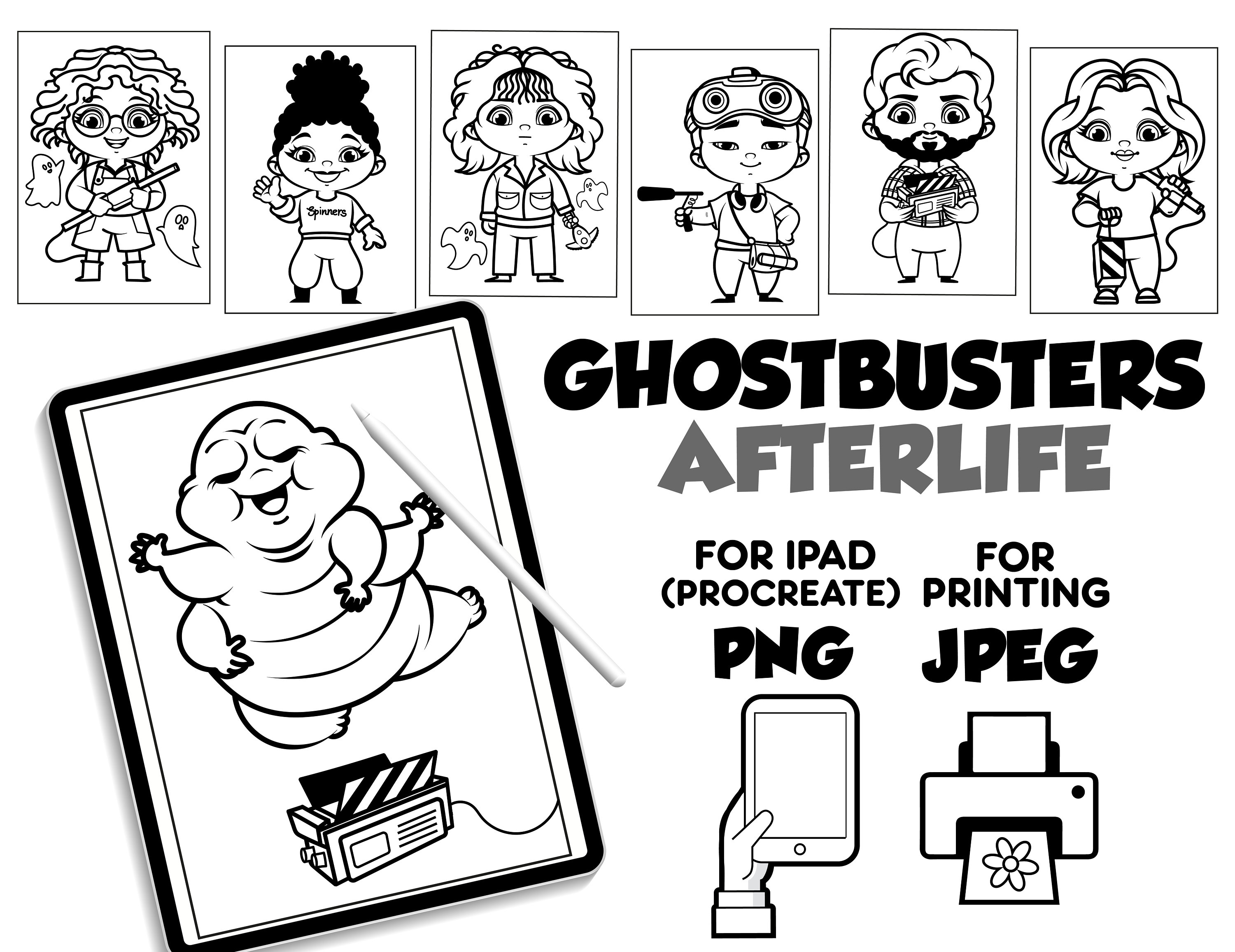 Ghostbusters afterlife coloring pages digital download coloring pages for procreatecoloring book for kids for ipad ghostbusters printable