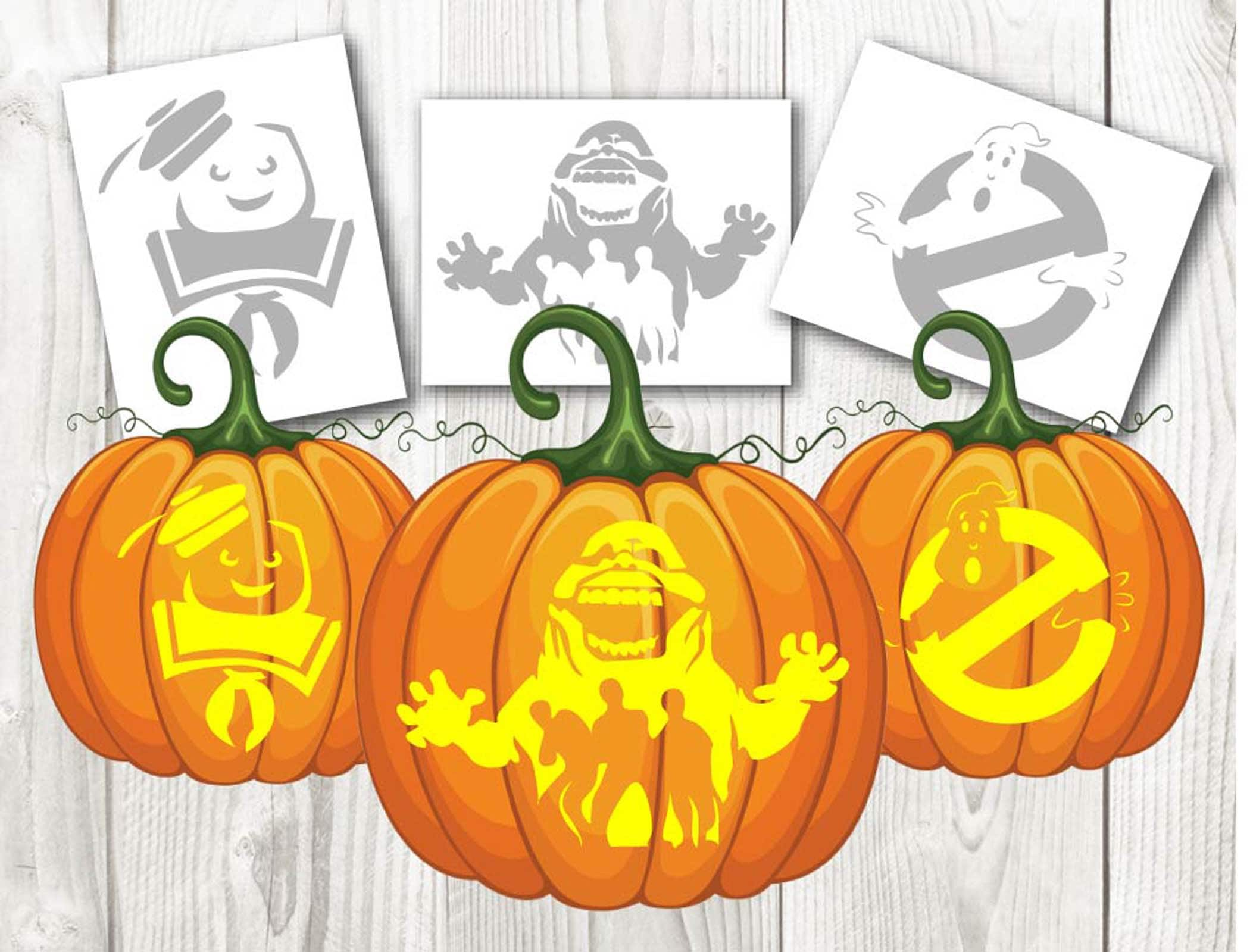 Halloween ghostbusters pumpkin carving stencil templates instant download digital file