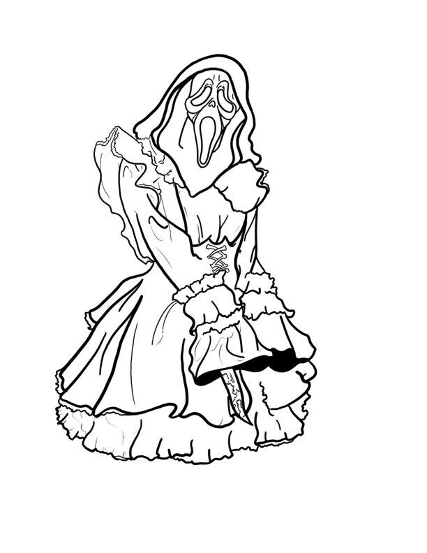 Ghostface maid coloring page digital printable