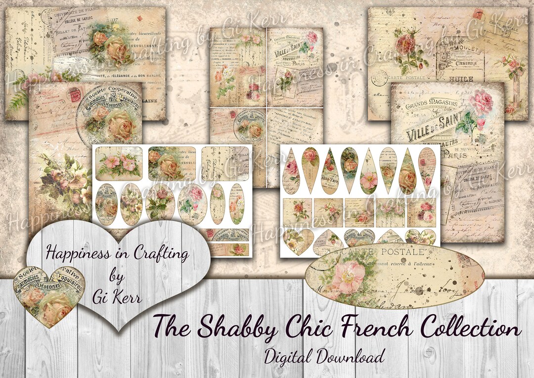 The shabby chic french collection instant digital download printable digital kit for junk journals scrapbooking happiness in crafting