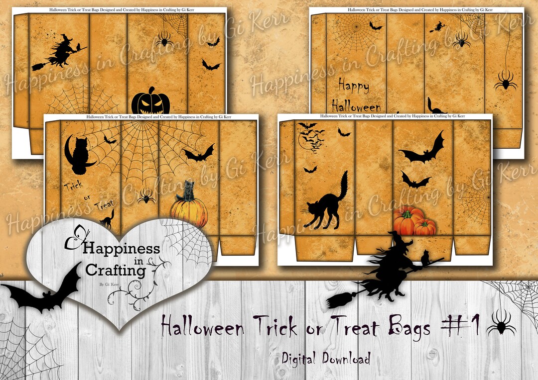 Halloween trick or treat bags templates instant digital download printable digital kit templates happiness in crafting gi kerr