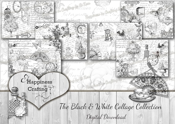 The black white collage collection ink saver instant digital download printable digital kit for junk journals scrapbooking gi kerr