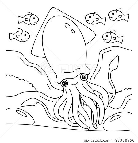 Giant squid coloring page for kids