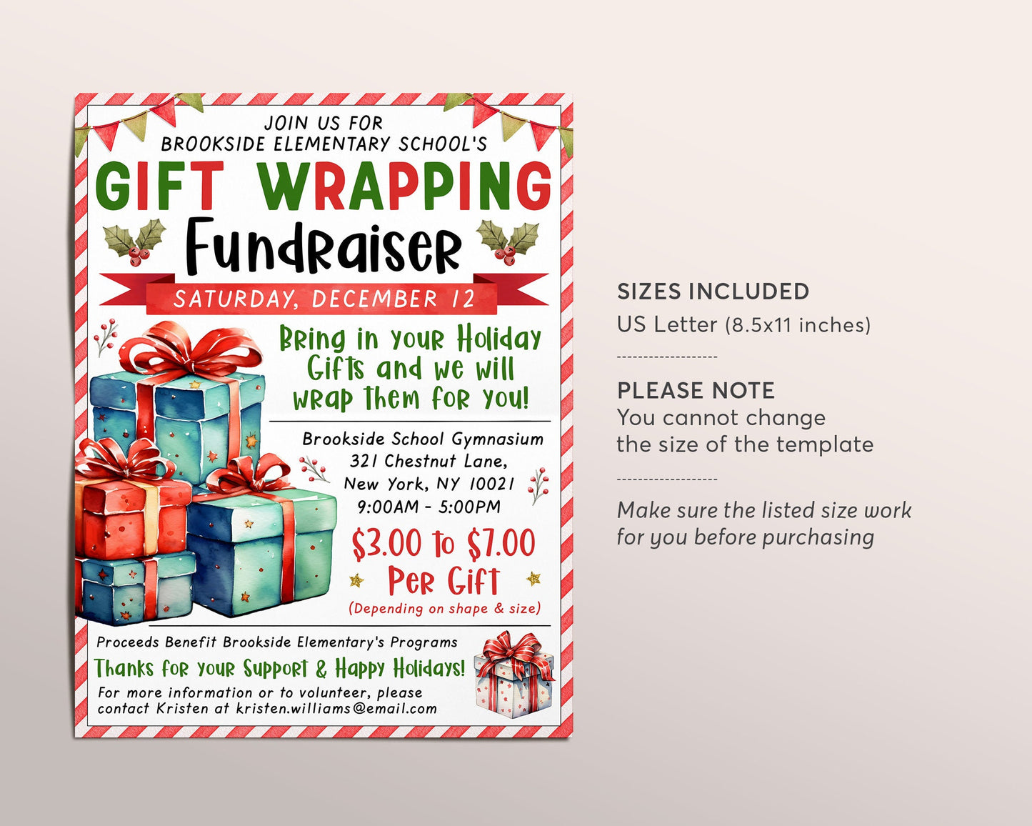 Gift wrapping fundraiser flyer editable template christmas holiday pr â puff paper co