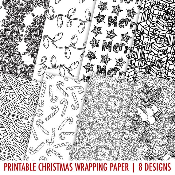 Digital gift wrap christmas pack printable coloring page christmas gift wrap great diy wrapping paper idea pdf digital download