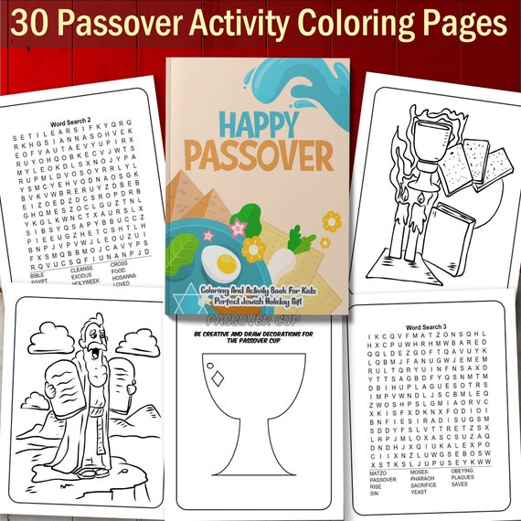 Best value happy passover coloring and activity book for kids instant download perfect jewish holiday gift with crossword puzzle more