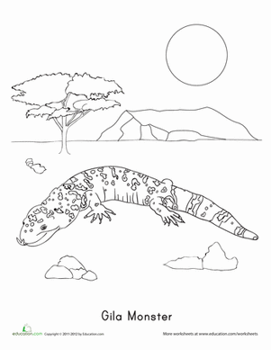 Gila monster worksheet education gila monster monster coloring pages monster