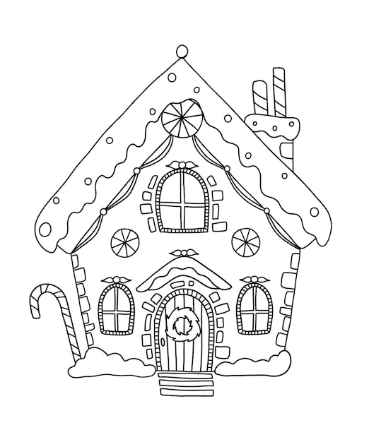Premium vector christmas coloring page ginger bread house