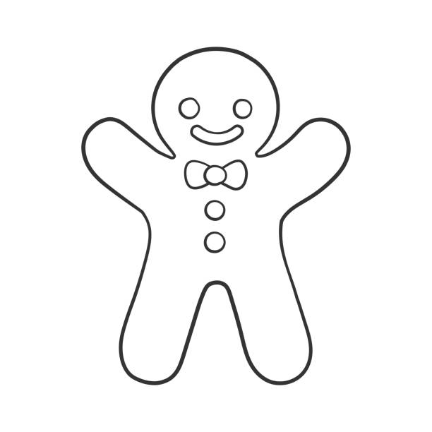 Gingerbread man cookie outline doodle cartoon illustration winter christmas food theme coloring book page activity for kids stock illustration