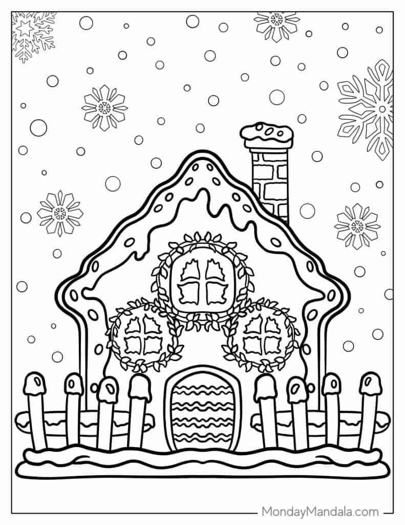 Gingerbread house coloring pages free pdf printables