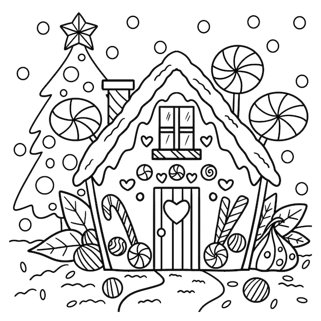 Premium vector christmas gingerbread house coloring page