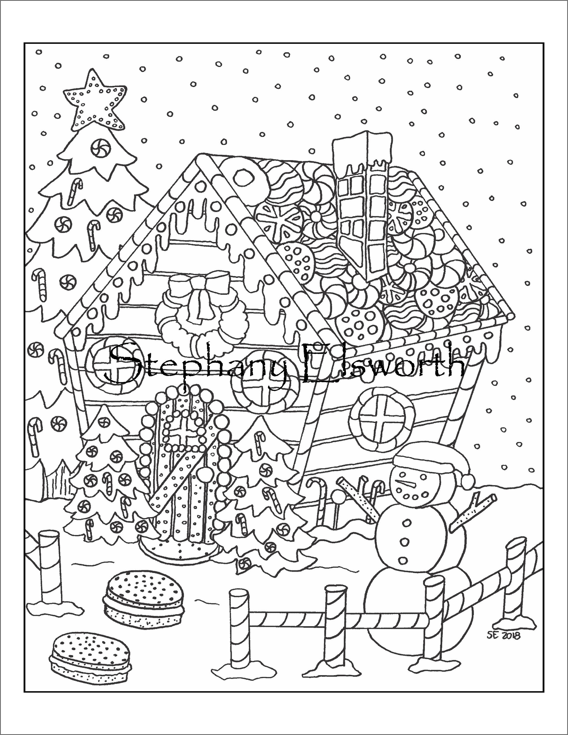 Gingerbread house printable instant download coloring page