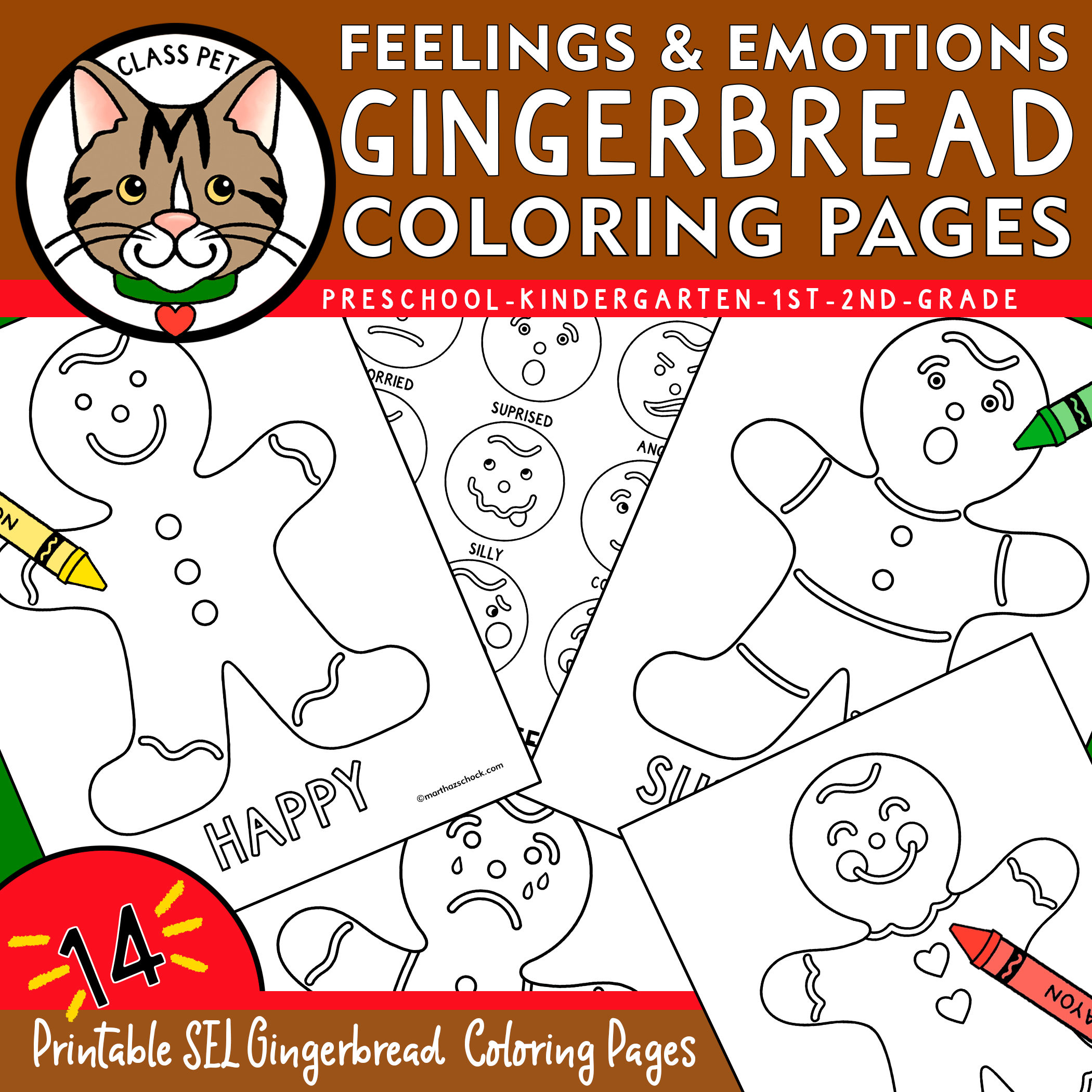 Sel feelings and emotions gingerbread coloring pages made by teachers