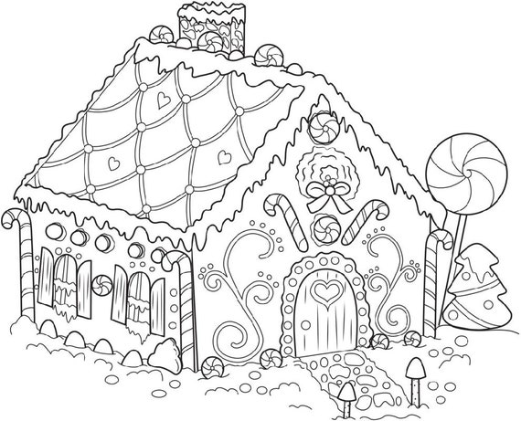 Gingerbread house themed christmas coloring pages digital download