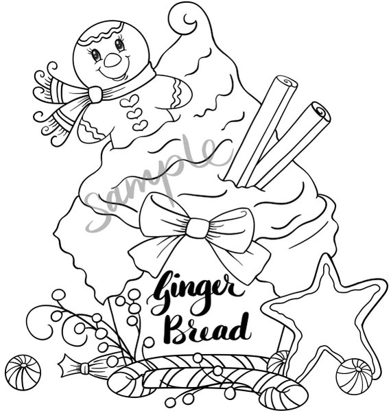 Christmas gingerbread coloring page line art png clipart mercial use instant digital download dye sublimation download now