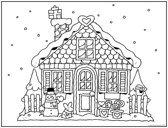 Gingerbread house coloring christmas download