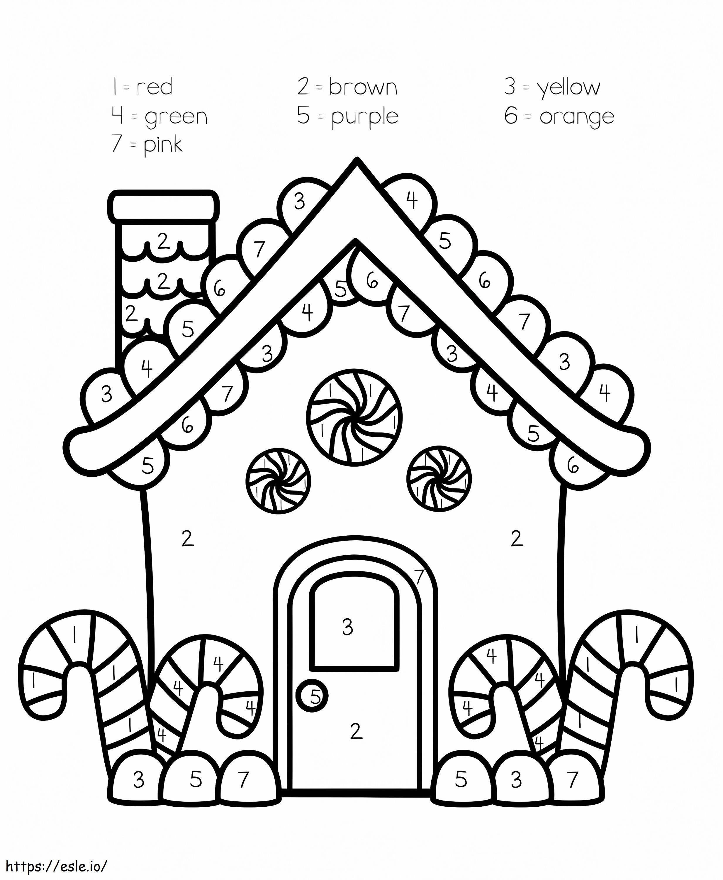 Gingerbread house color by number worksheet coloring page