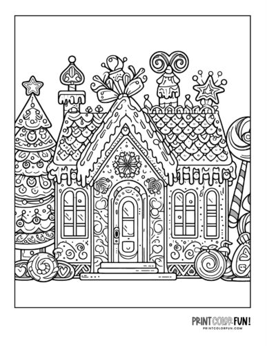 Sweet fun gingerbread house coloring pages for kids at