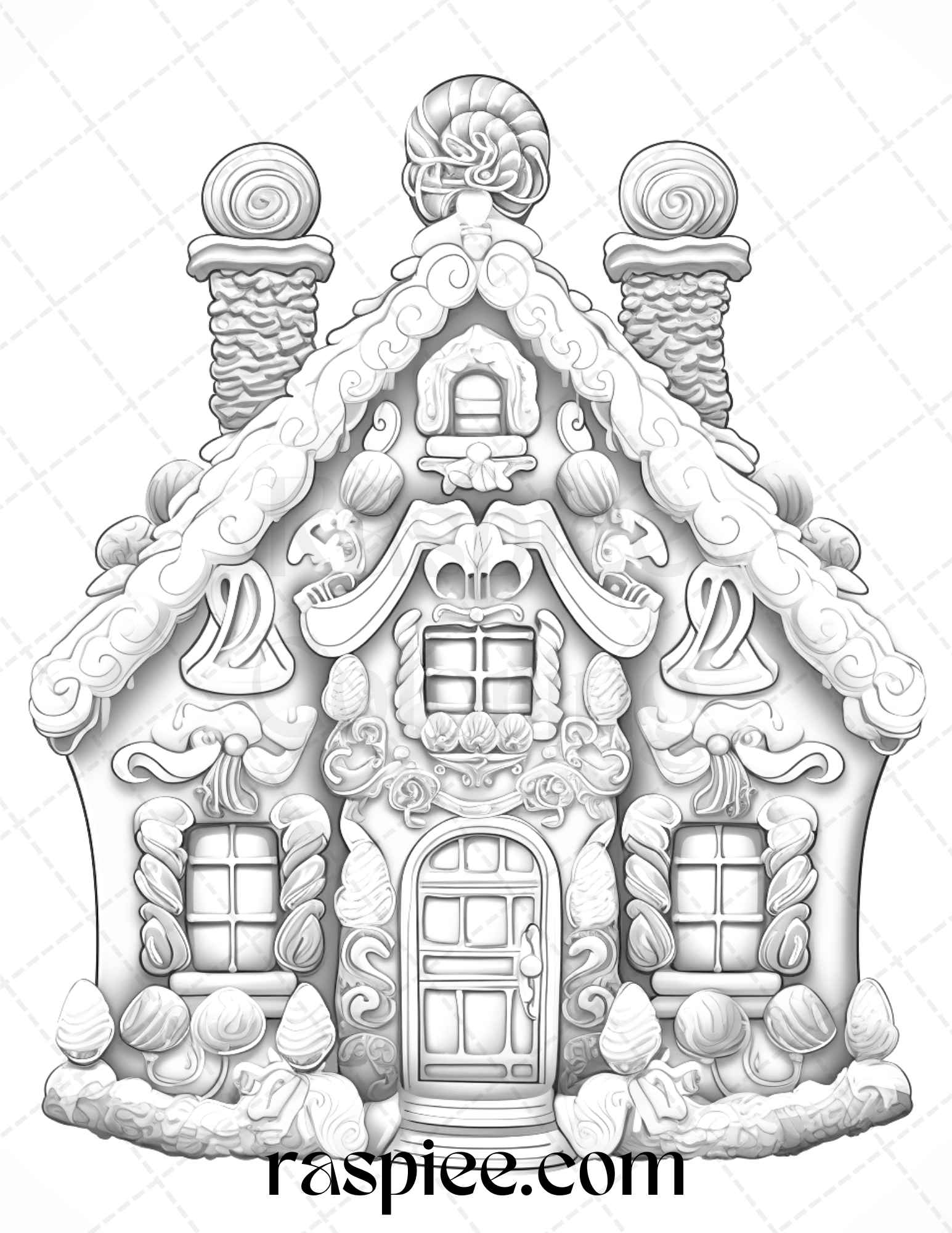 Christmas gingerbread houses grayscale coloring pages printable for â coloring