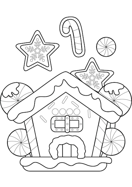 Premium vector gingerbread house christmas coloring pages a for kids and adult