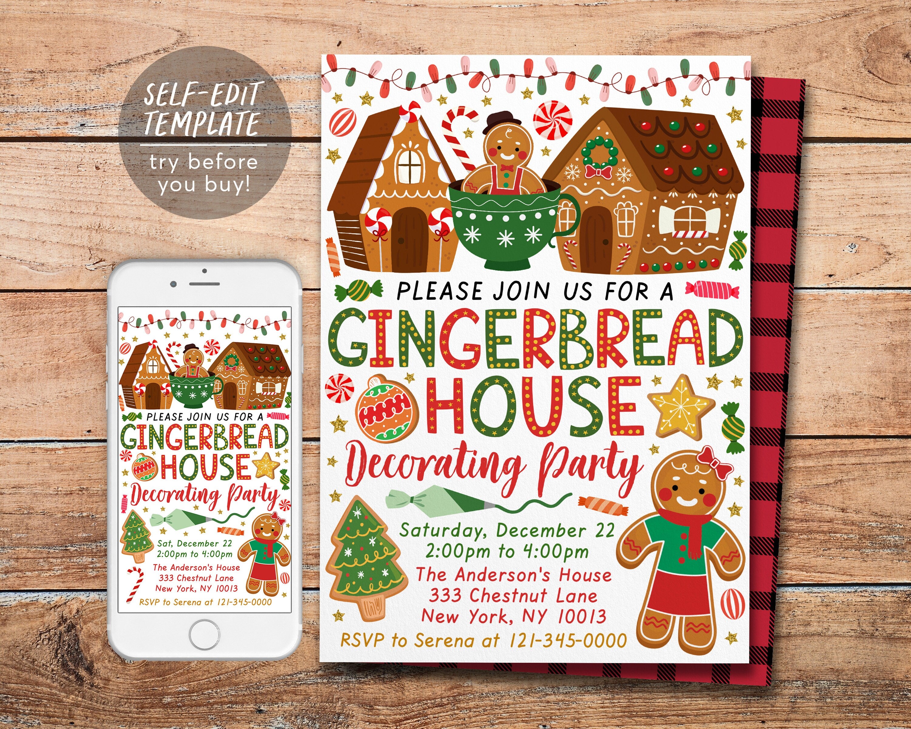 Christmas gingerbread house decorating party invitation editable templ â puff paper co