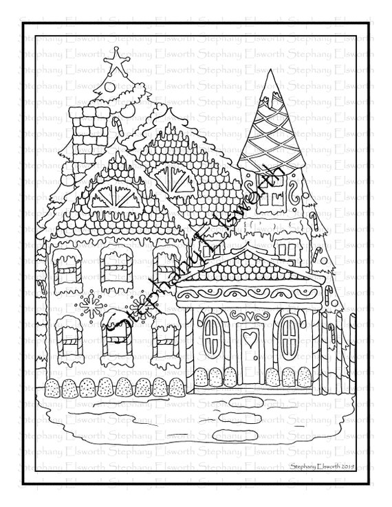 Victorian gingerbread house printable instant download coloring page