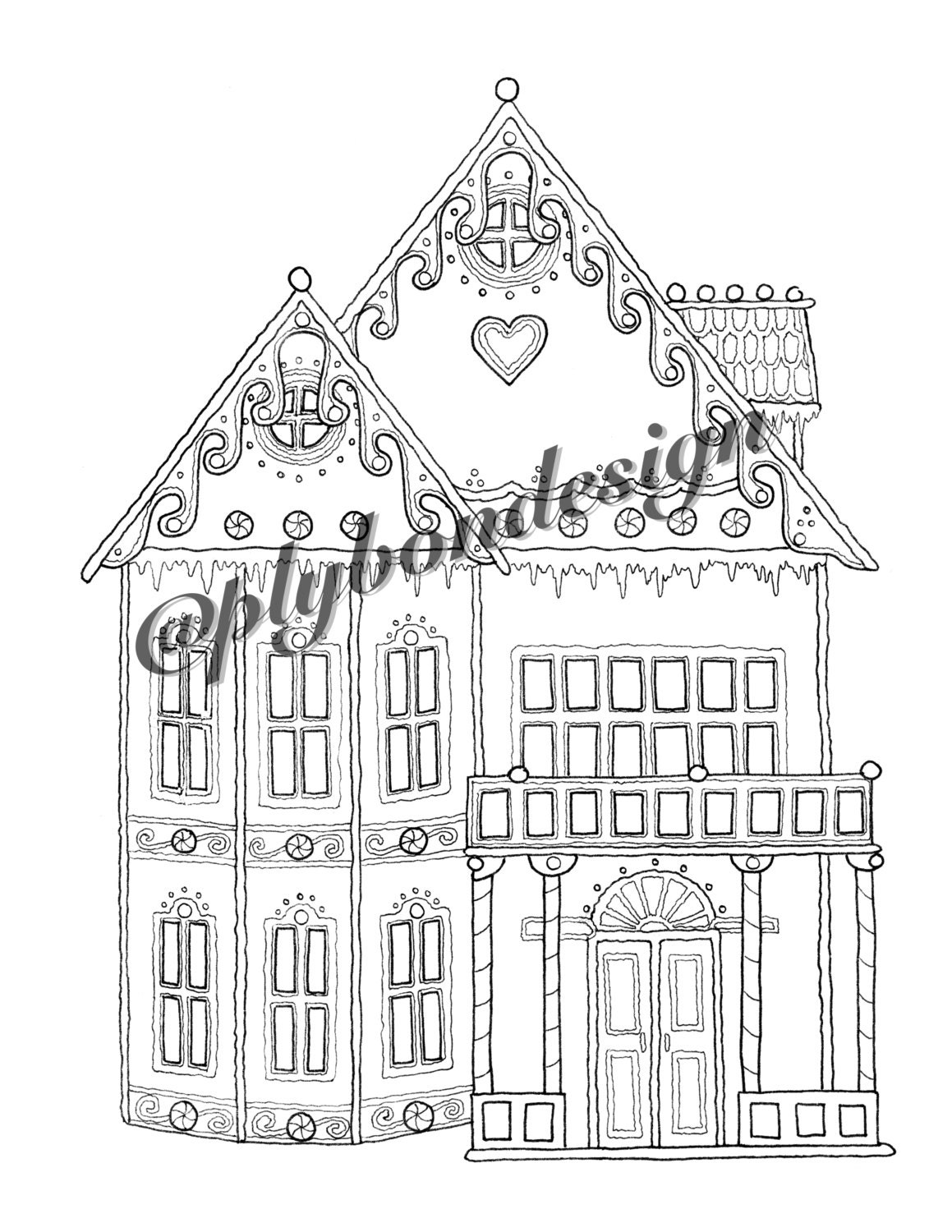 Gingerbread house coloring page digital download