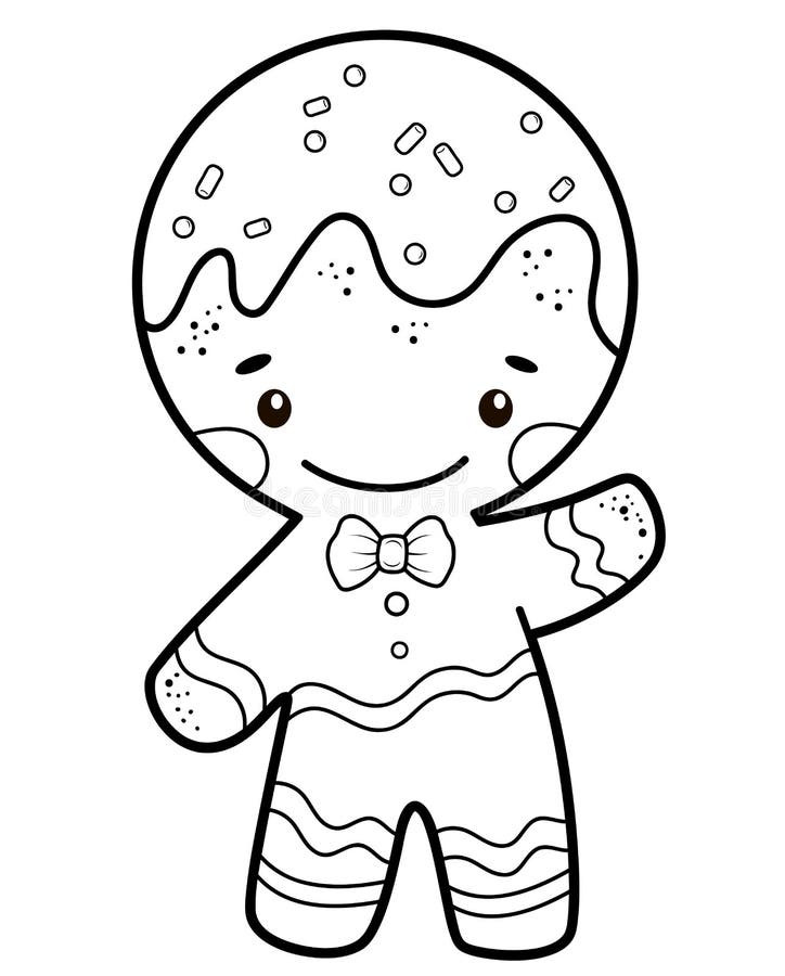 Christmas coloring book or page gingerbread man black and white vector illustration stock vector