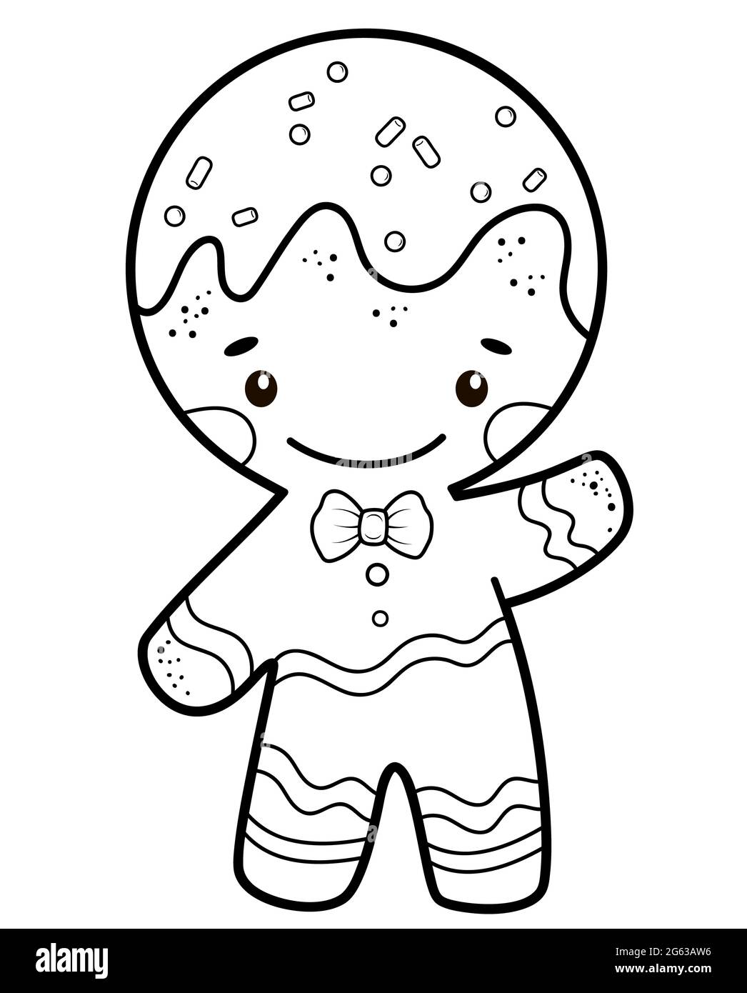 Christmas coloring book or page for kids gingerbread man black and white illustration stock photo