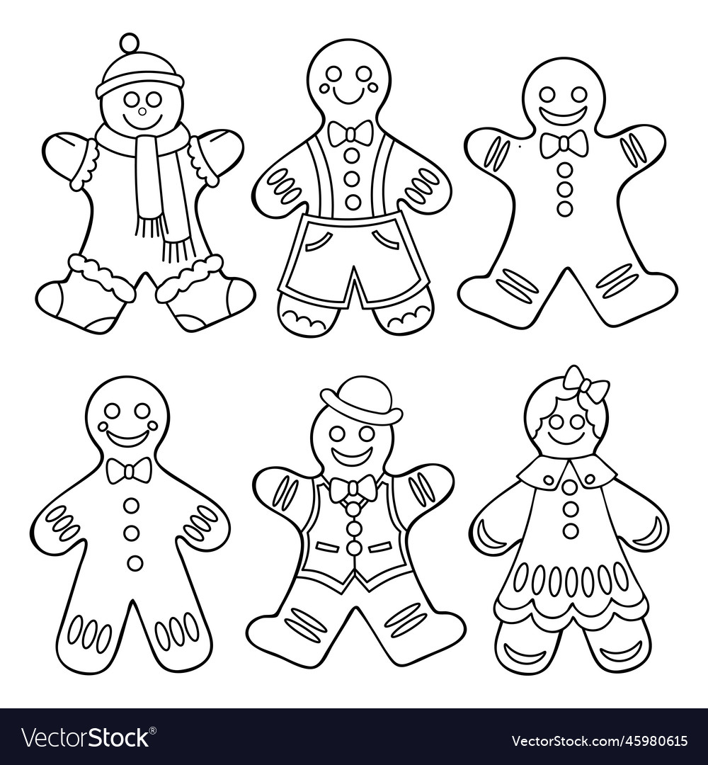 Coloring book gingerbread men christmas sweet vector image