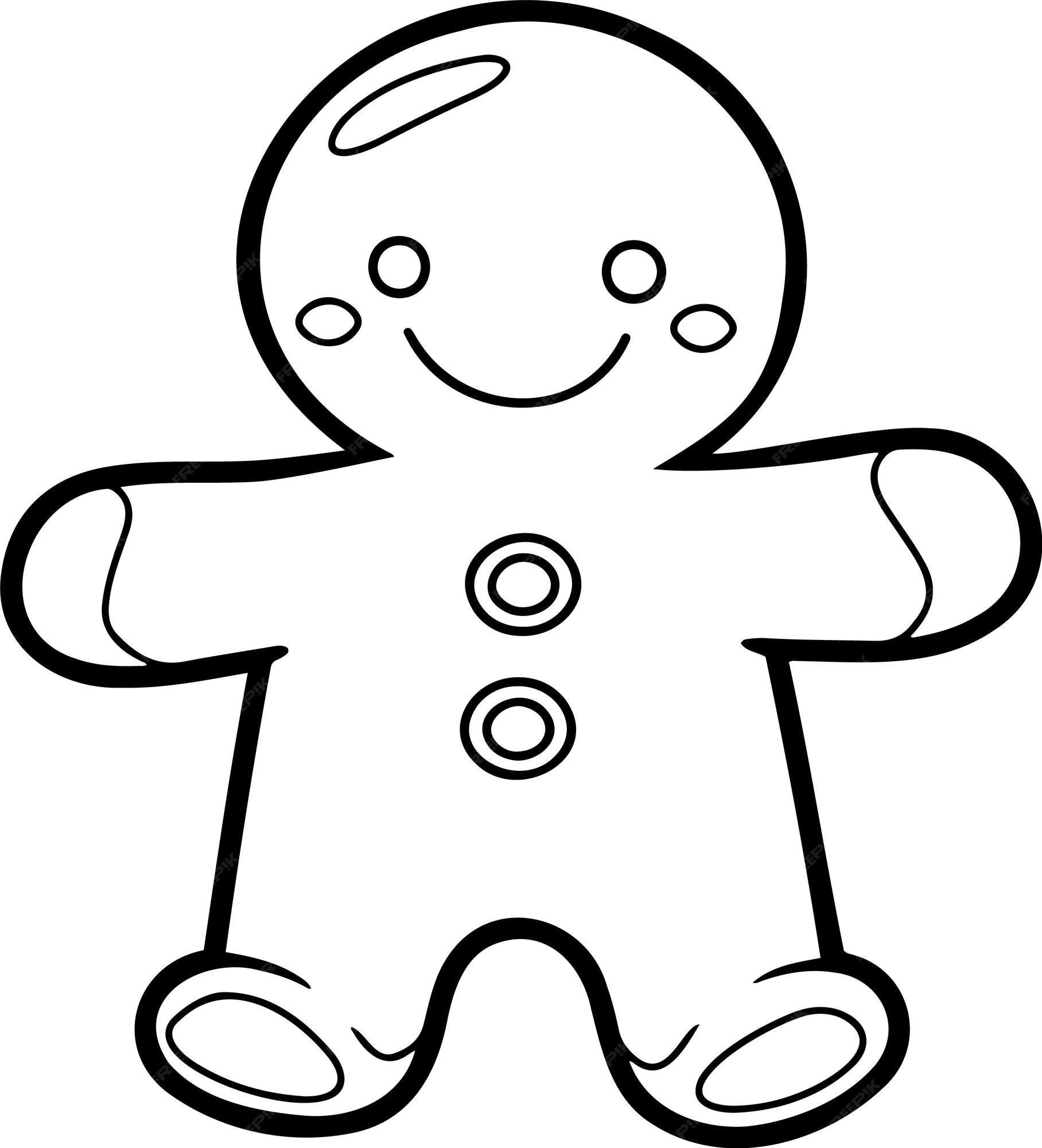 Premium vector gingerbread man vector illustration black and white outline christmas gingerbread coloring book or page for children